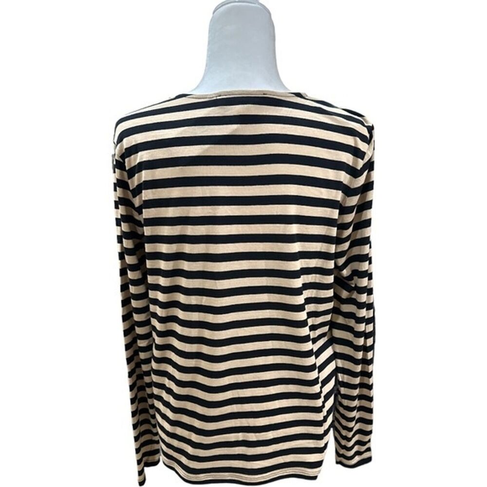 Michael Kors Womens Black Khaki Striped Blouse Size Large Long Sleeve - Picture 2 of 7